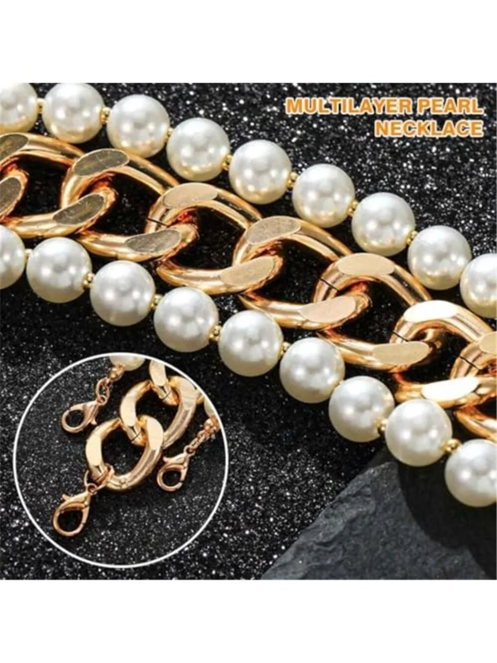 Gold Tone Cuban Link Choker Faux Pearl Boho Statement Necklace for Women